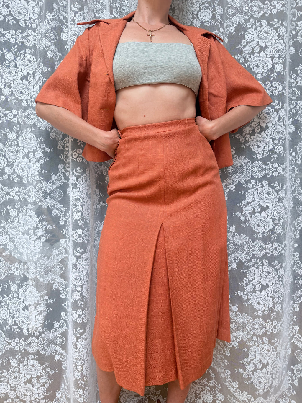 Vintage 1960s Burnt Orange Two Piece Top and Skirt