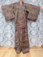 Vintage 1960s/70s Authentic Japanese Abstract Brown Kimono