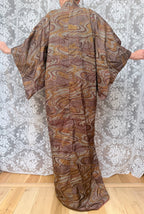 Vintage 1960s/70s Authentic Japanese Abstract Brown Kimono