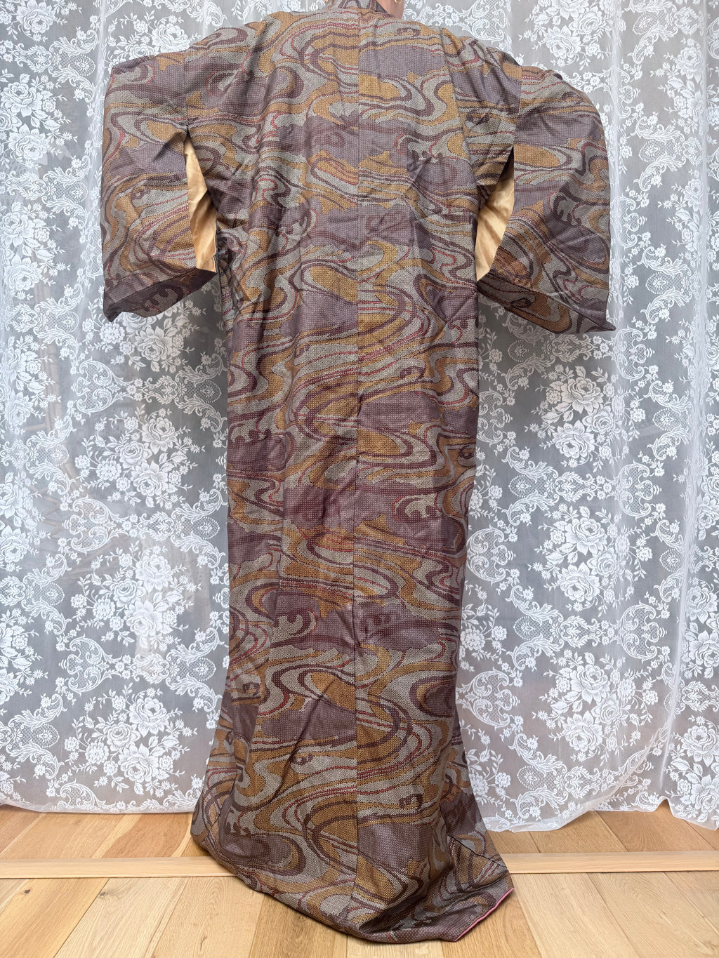 Vintage 1960s/70s Authentic Japanese Abstract Brown Kimono