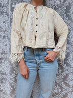 Antique Peasant Blouse with Embroidery & Crochet Lace | Circa 1880-1910