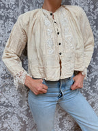 Antique Peasant Blouse with Embroidery & Crochet Lace | Circa 1880-1910