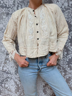 Antique Peasant Blouse with Embroidery & Crochet Lace | Circa 1880-1910