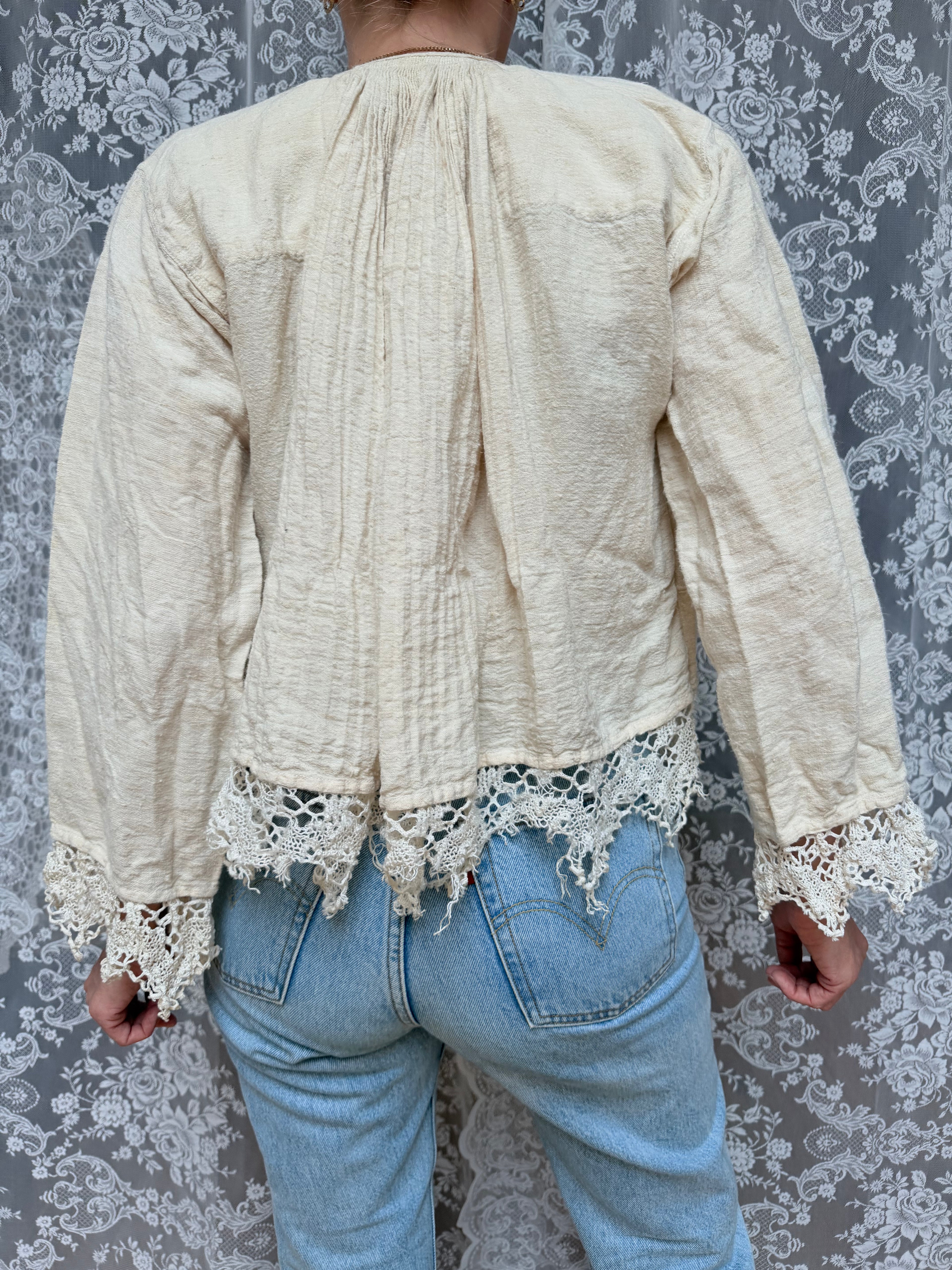 Antique Peasant Blouse with Embroidery & Crochet Lace | Circa 1880-1910