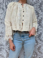 Antique Peasant Blouse with Embroidery & Crochet Lace | Circa 1880-1910