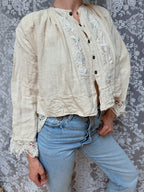 Antique Peasant Blouse with Embroidery & Crochet Lace | Circa 1880-1910