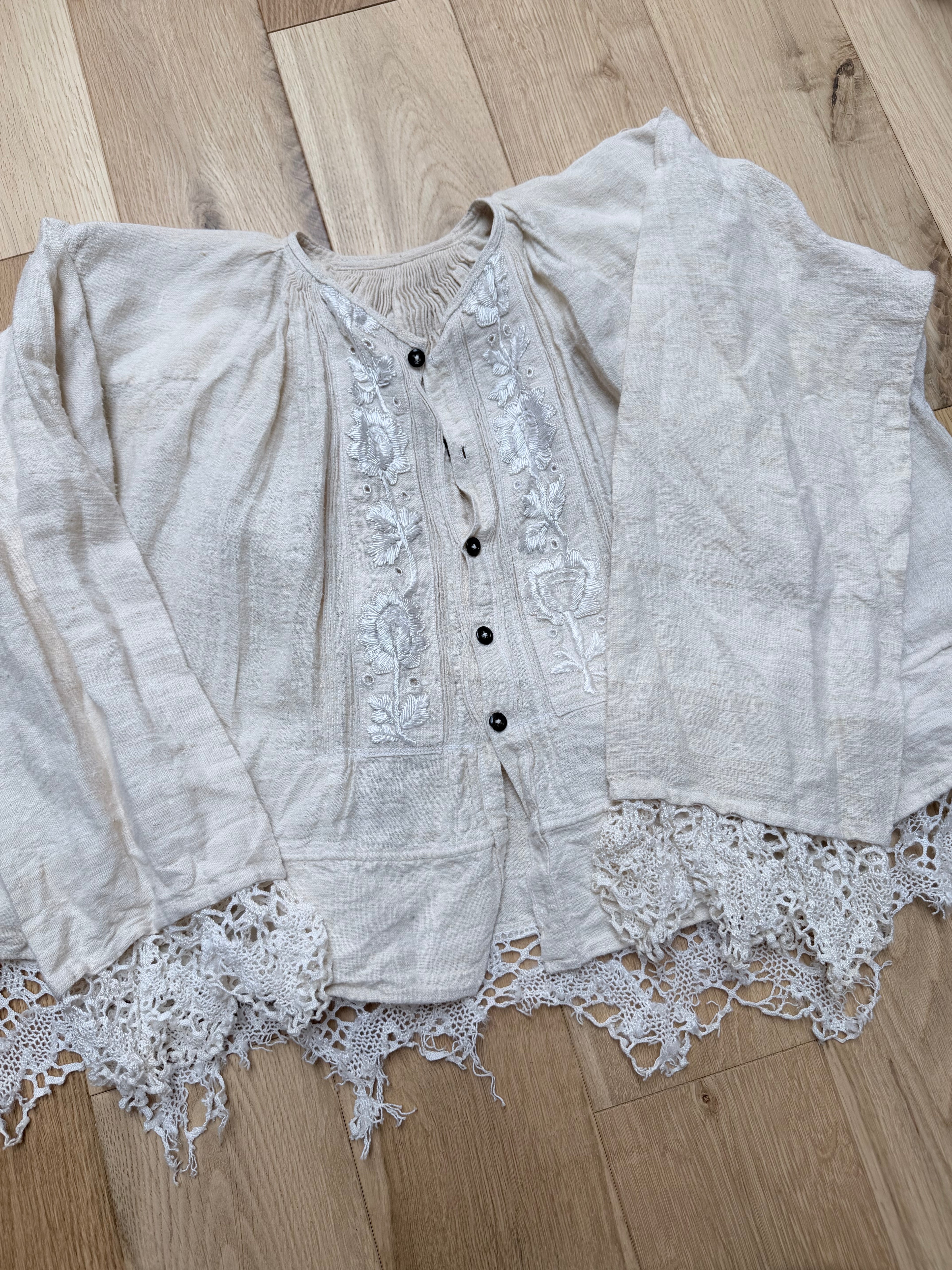 Antique Peasant Blouse with Embroidery & Crochet Lace | Circa 1880-1910