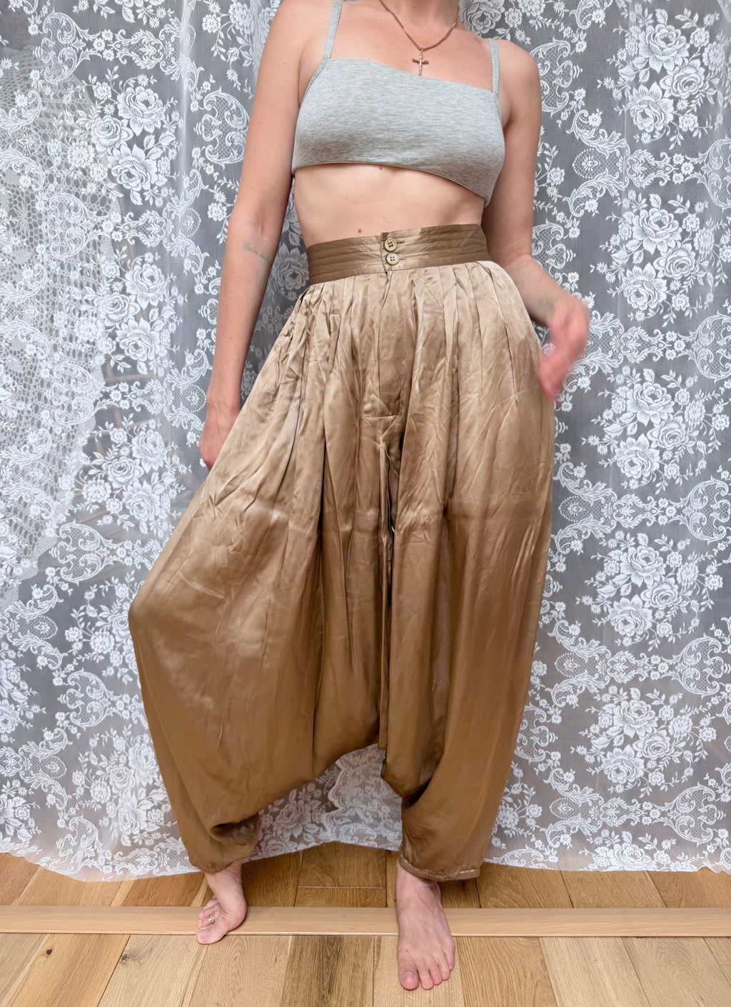 Vintage Designer 1980s Calvin Klein Gold Harem Pants