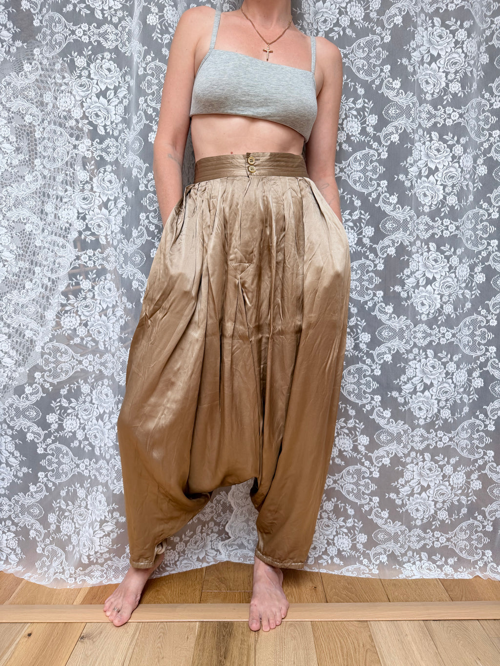 Vintage Designer 1980s Calvin Klein Gold Harem Pants