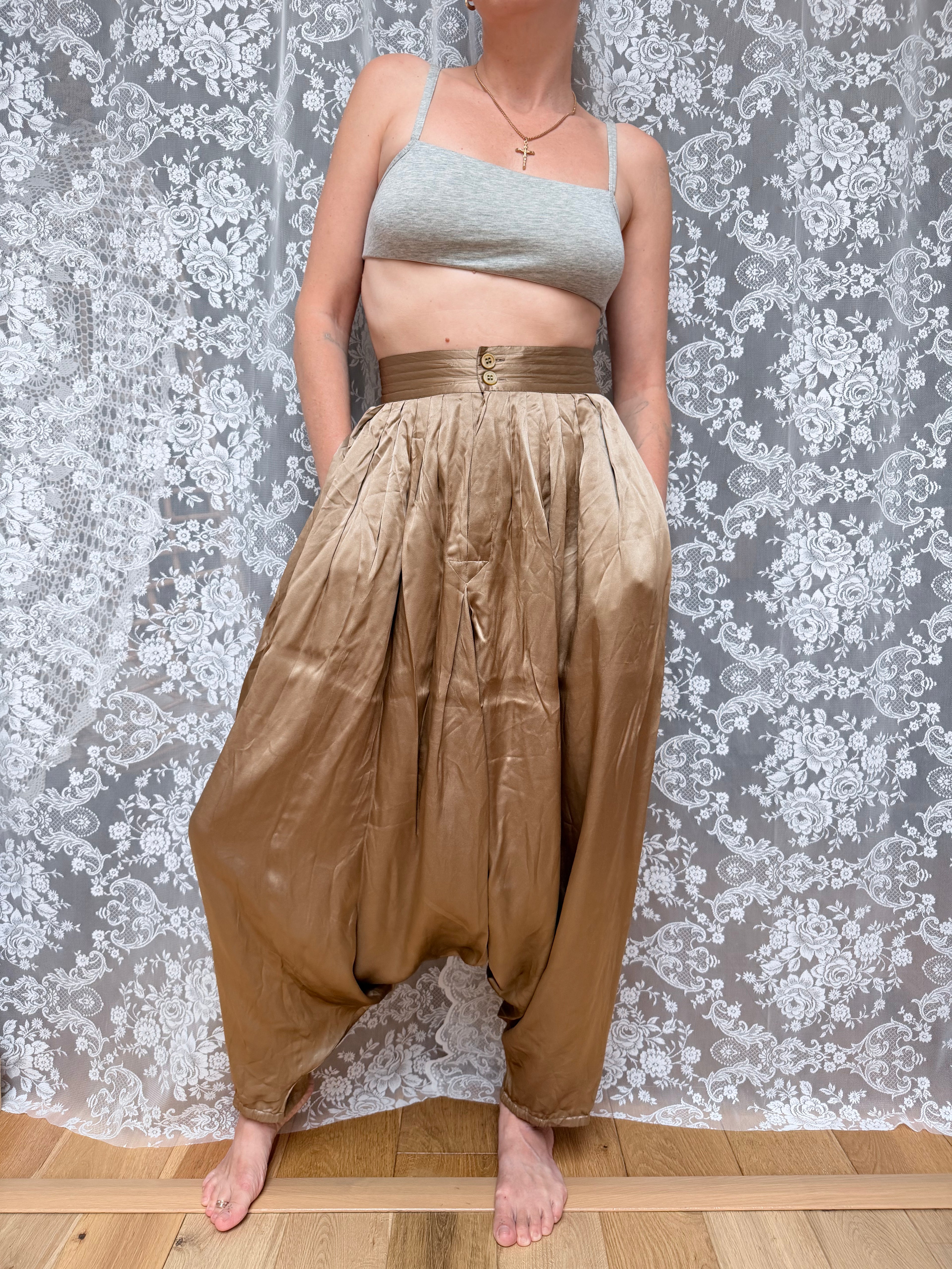 Vintage Designer 1980s Calvin Klein Gold Harem Pants