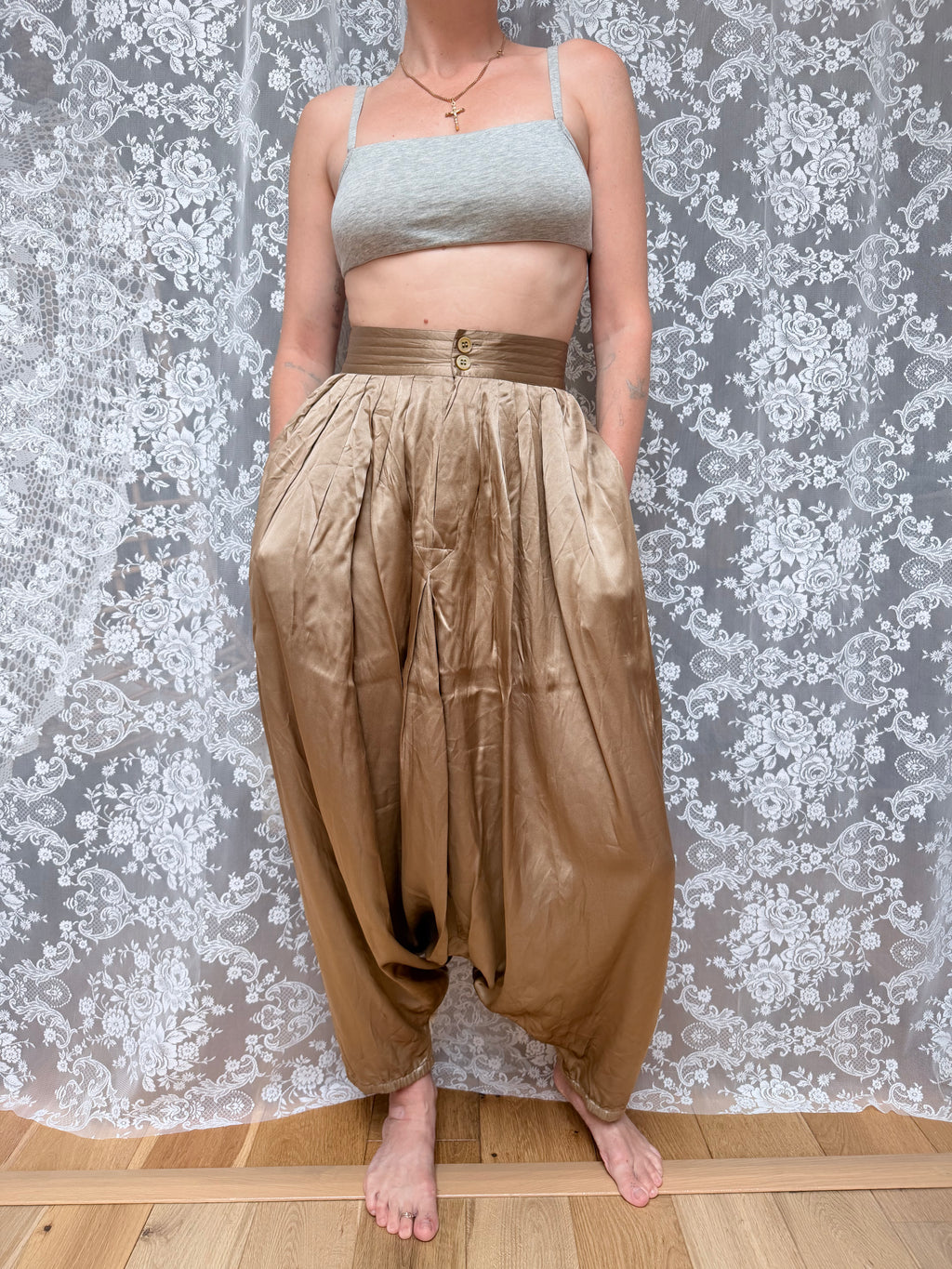 Vintage Designer 1980s Calvin Klein Gold Harem Pants