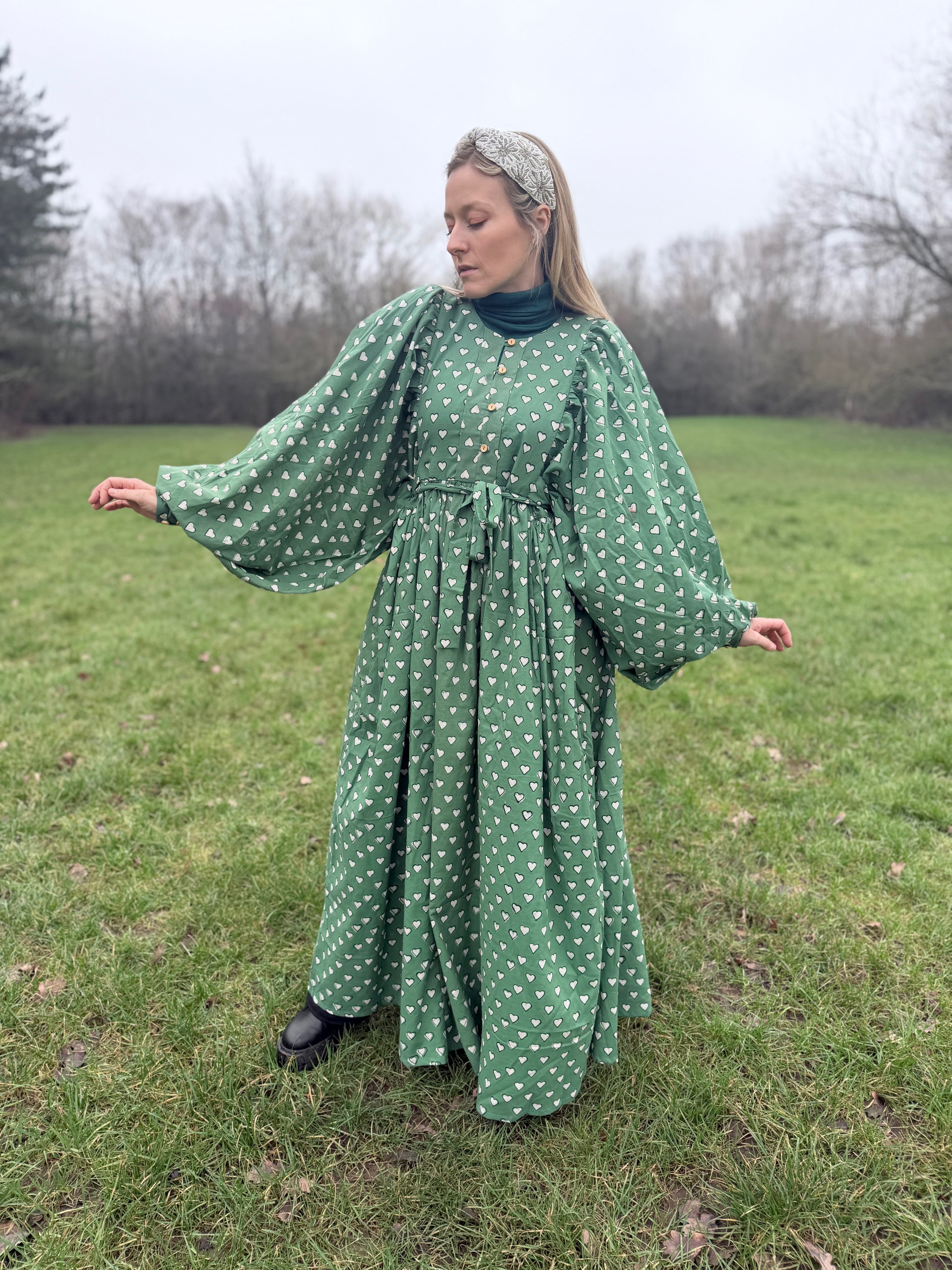 The Evangelina Emerald Irish Heart Dress | Traditionally Made and Hand Block Printed
