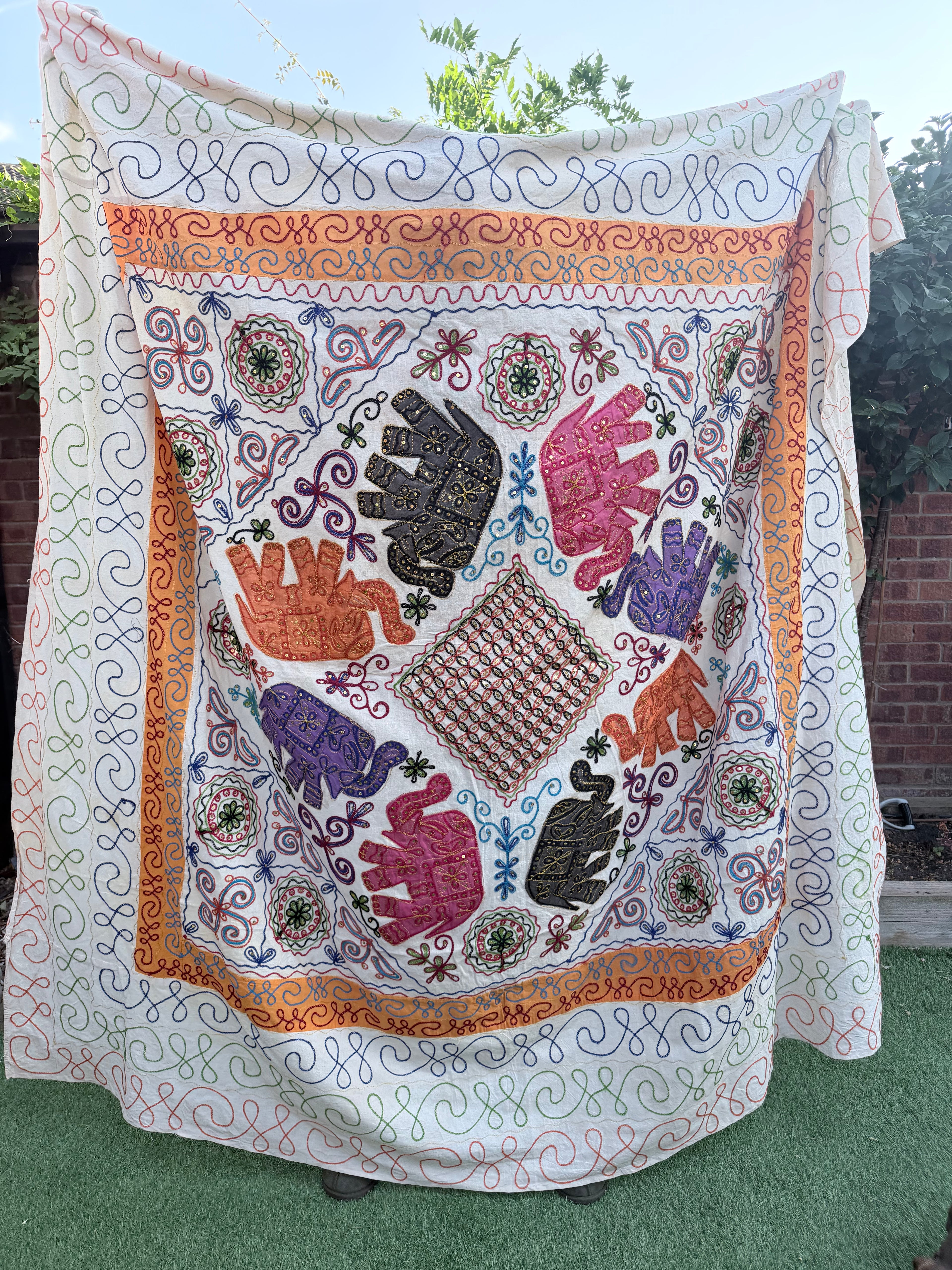 Extra Large Vintage Indian Embroidered Bed Throw | Bohemian Hippie Home Decor