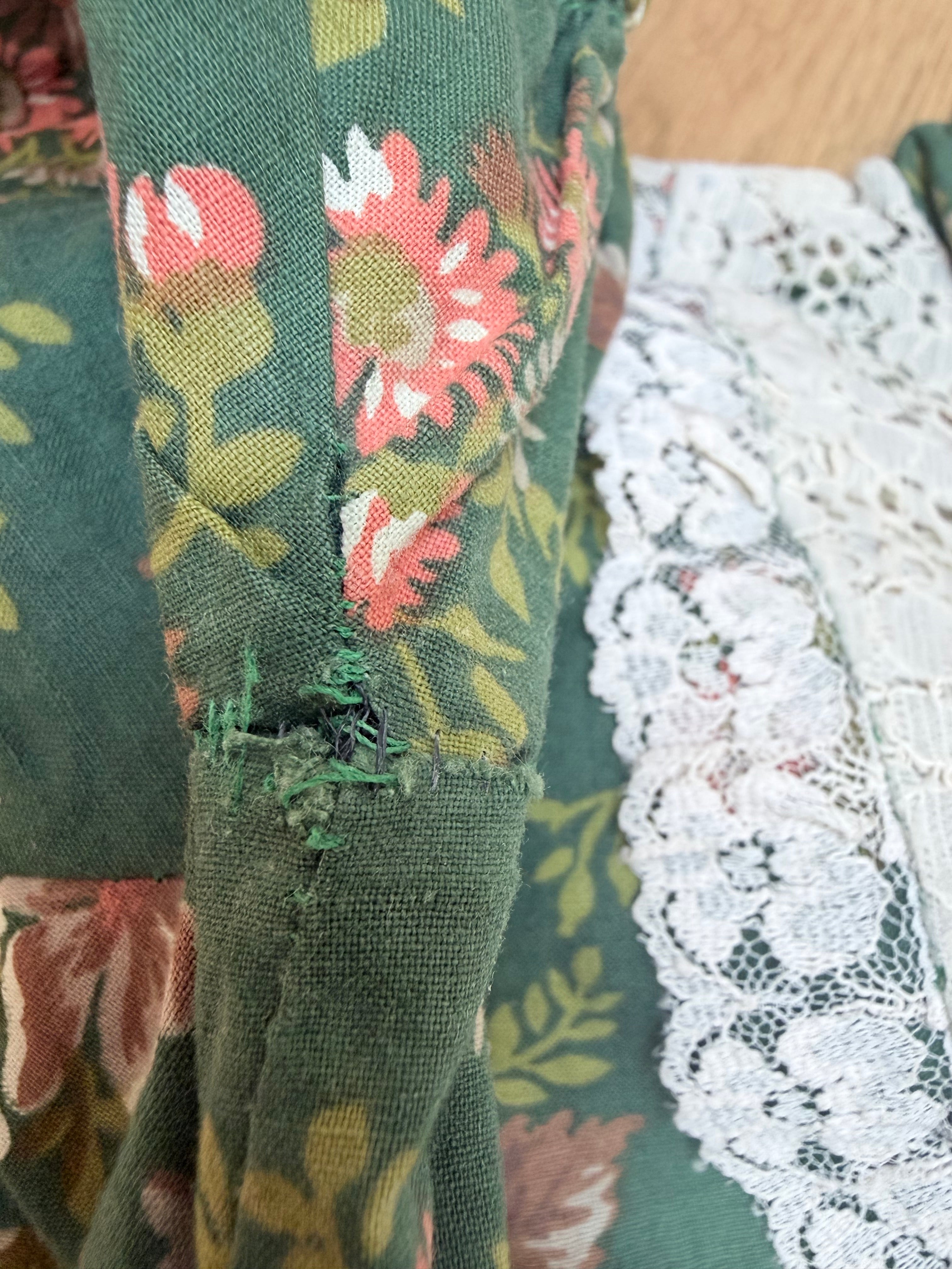 Rare Vintage 1970s Green Floral Prairie Handmade Dress