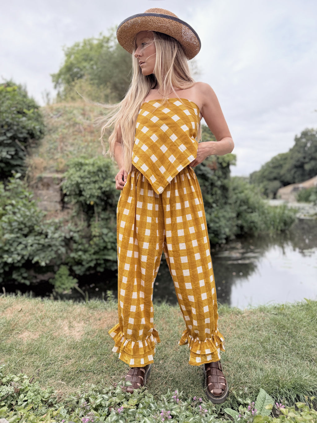 Pre Order – The Beatrice Block Printed Bloomers in Mustard Yellow Gingham