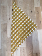 Pre-Order – The Beatrice Block Printed Cotton Scarf Top in Mustard Yellow Gingham