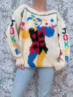 Vintage 1990s–1980s Hand-Knitted Mohair Novelty Playing Card Joker Jumper | Selina Knitwear