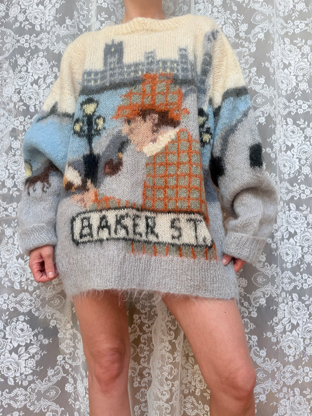 Vintage 1990s Hand-Knitted Sherlock Holmes Novelty Jumper | Selina Knitwear