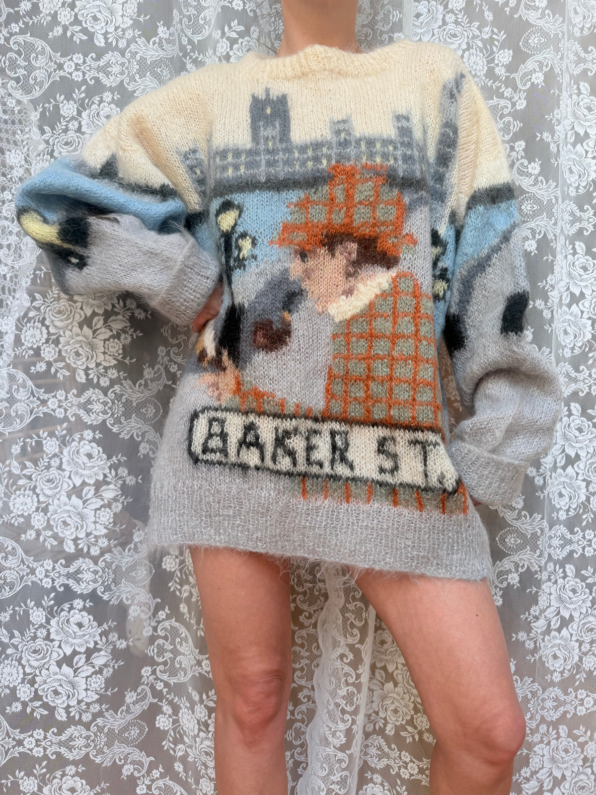 Vintage 1990s Hand-Knitted Sherlock Holmes Novelty Jumper | Selina Knitwear