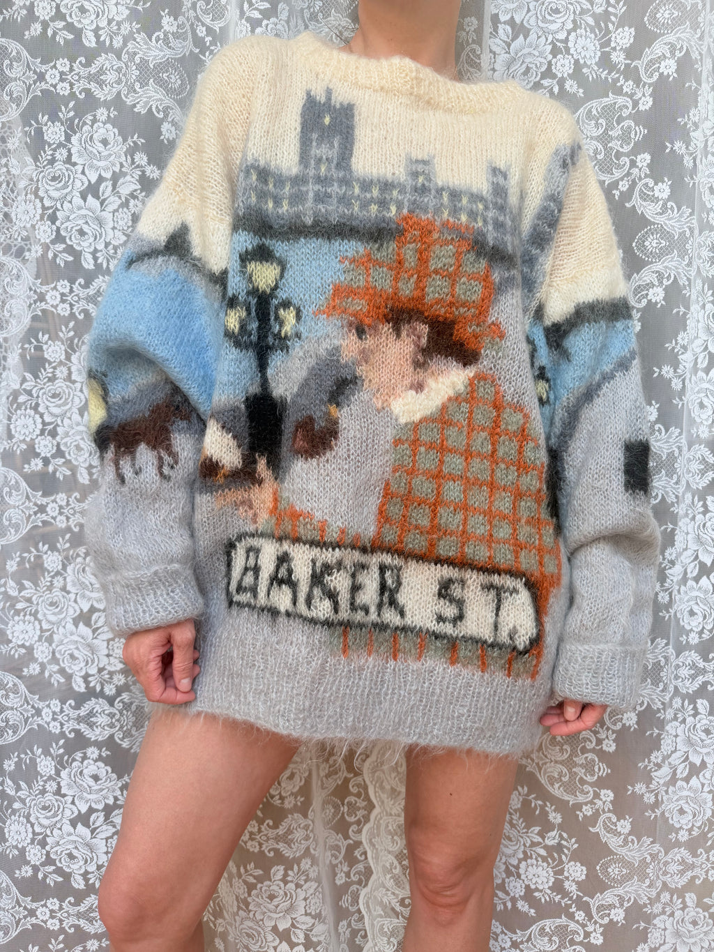 Vintage 1990s Hand-Knitted Sherlock Holmes Novelty Jumper | Selina Knitwear