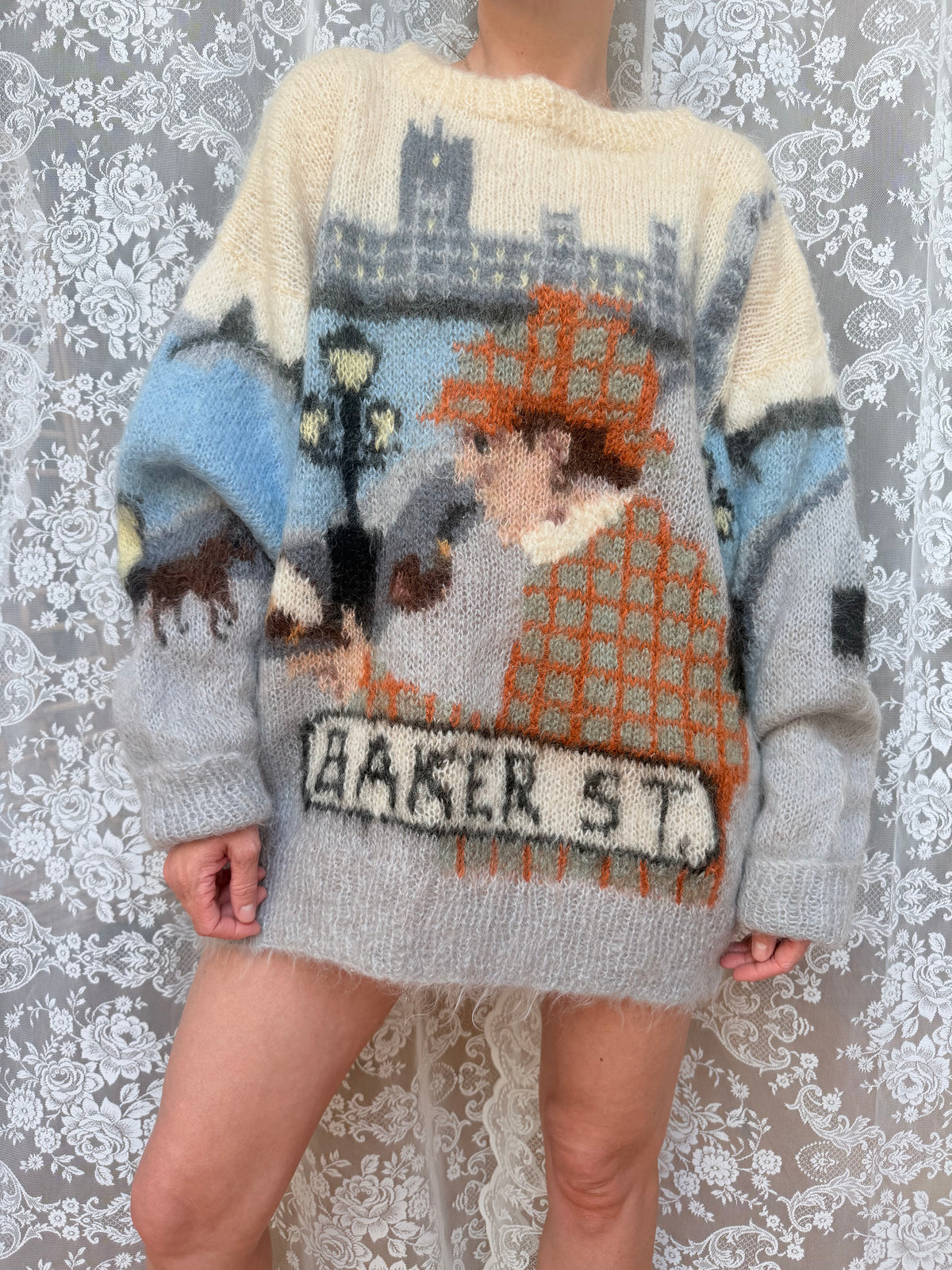 Vintage 1990s Hand-Knitted Sherlock Holmes Novelty Jumper | Selina Knitwear