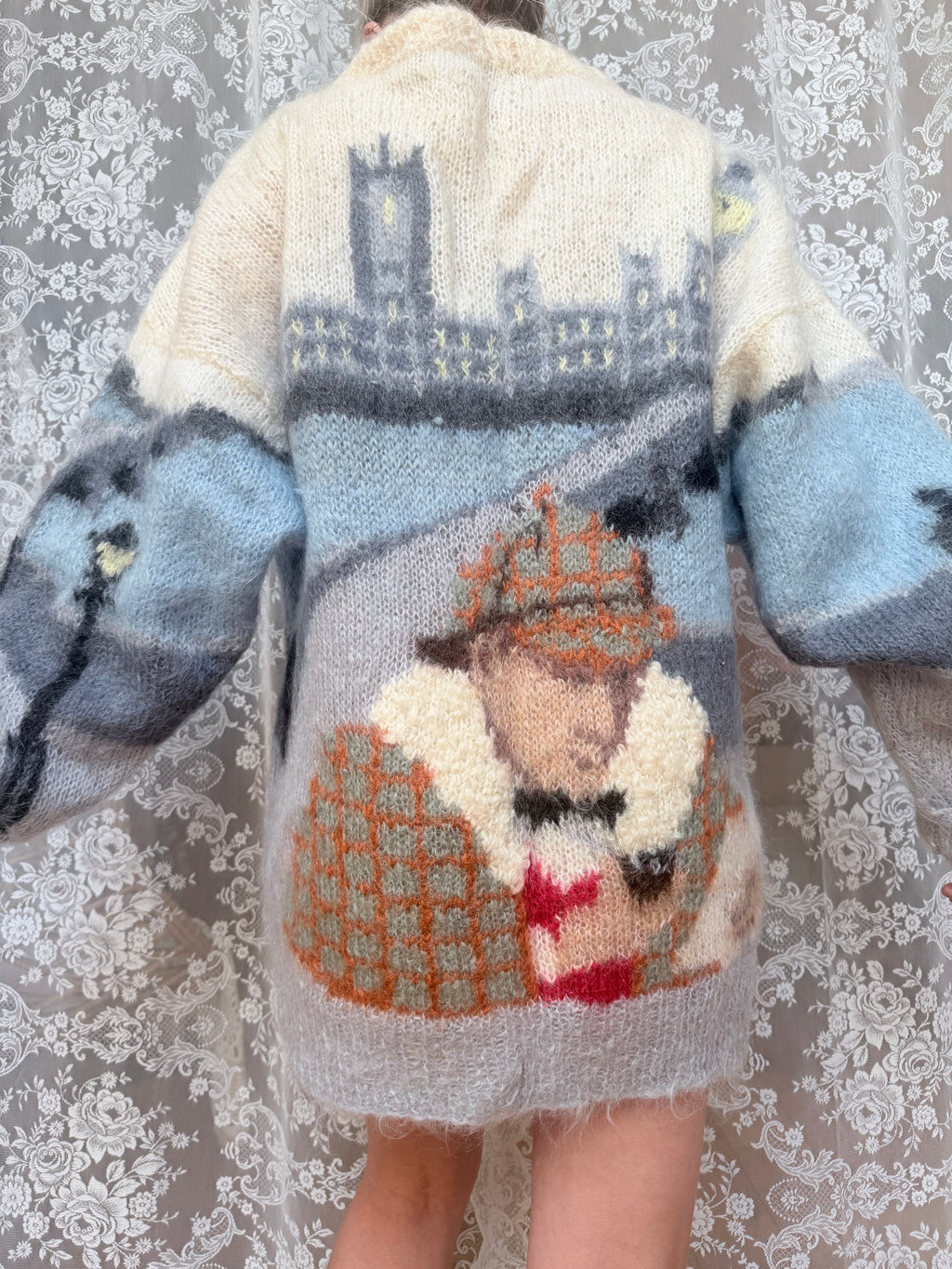 Vintage 1990s Hand-Knitted Sherlock Holmes Novelty Jumper | Selina Knitwear