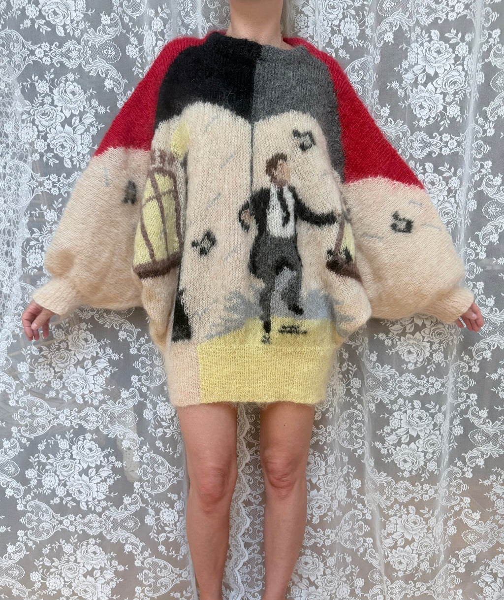 Vintage 1990s Hand-Knitted Mohair Singing in the Rain Jumper | Selina Knitwear