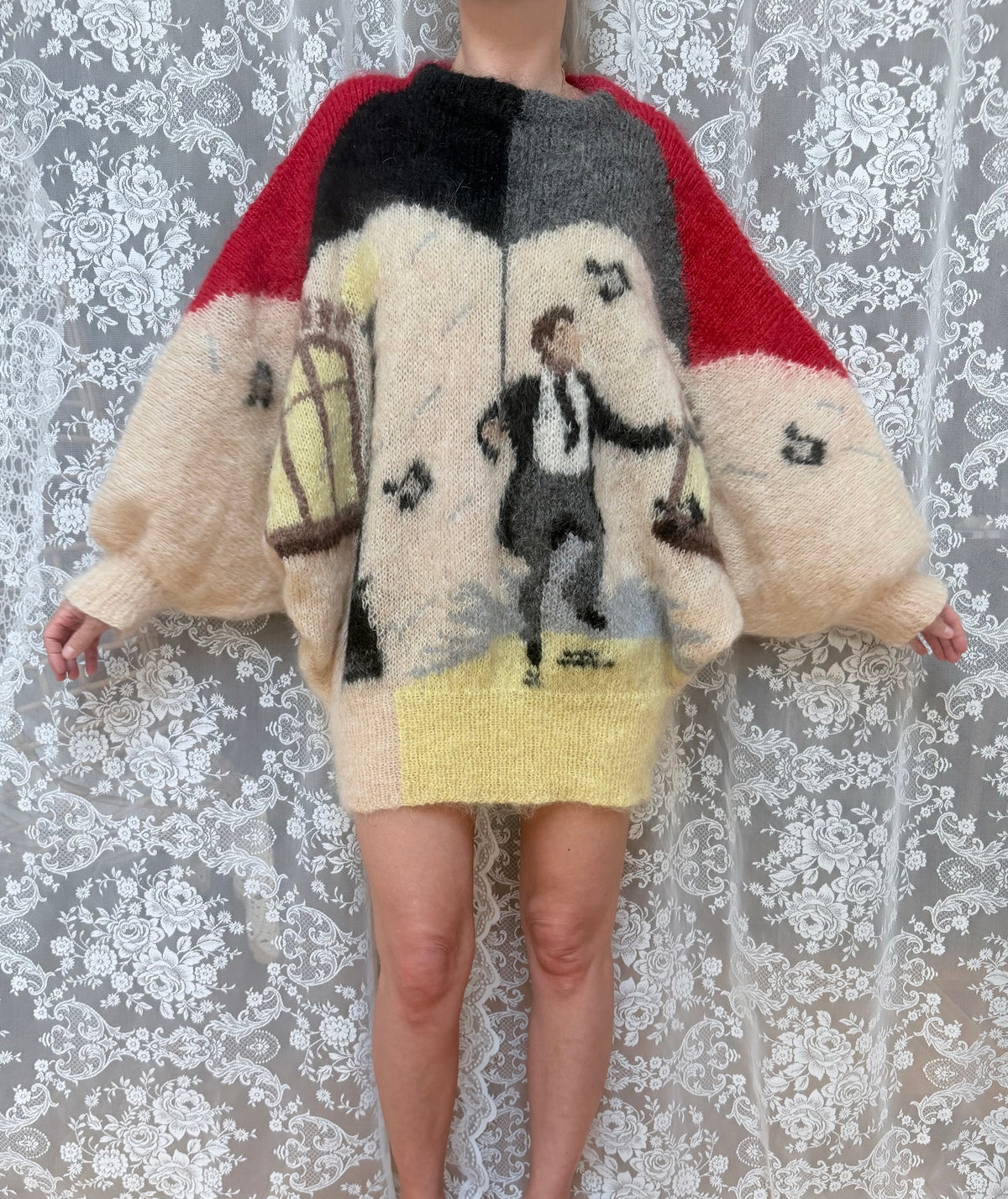 Vintage 1990s Hand-Knitted Mohair Singing in the Rain Jumper | Selina Knitwear