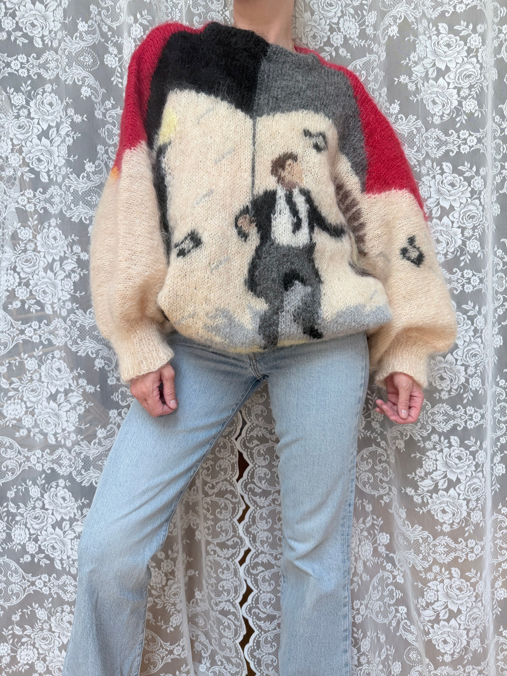Vintage 1990s Hand-Knitted Mohair Singing in the Rain Jumper | Selina Knitwear