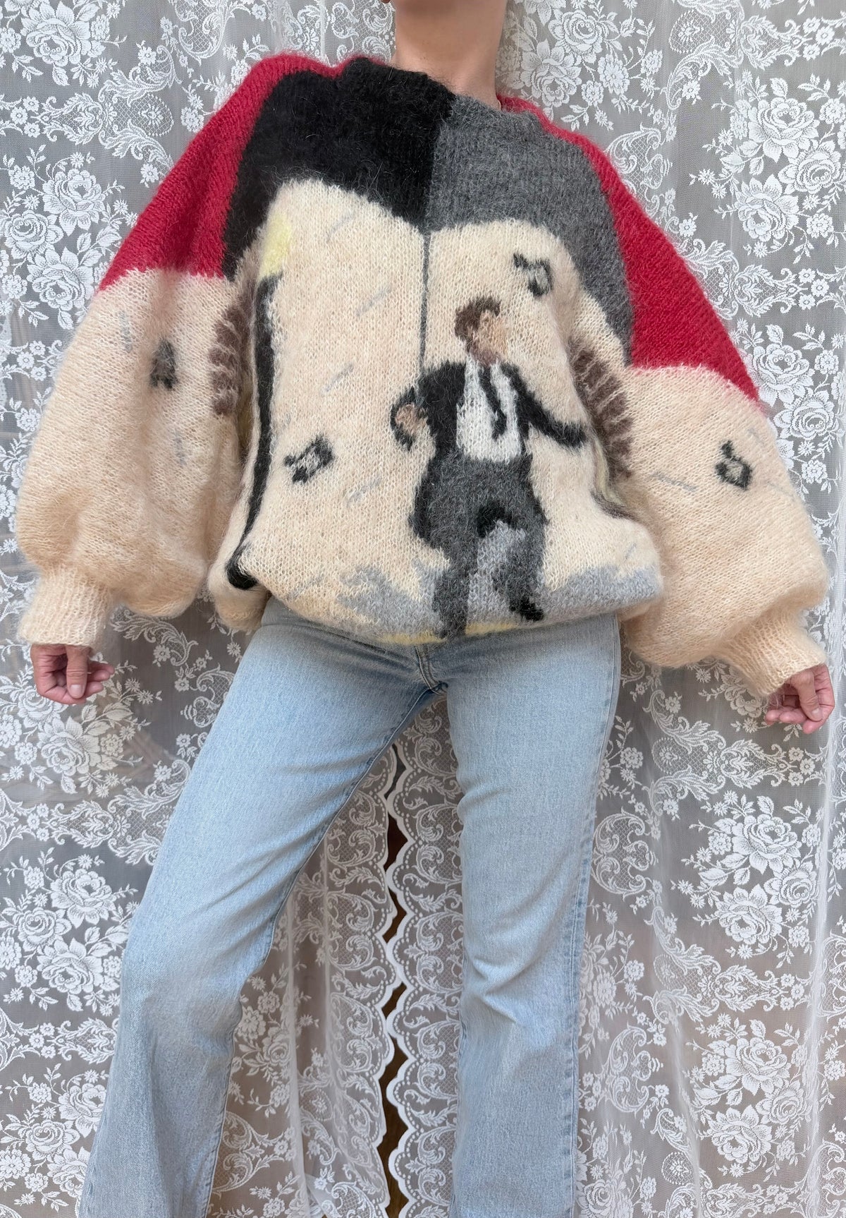 Vintage 1990s Hand-Knitted Mohair Singing in the Rain Jumper | Selina Knitwear
