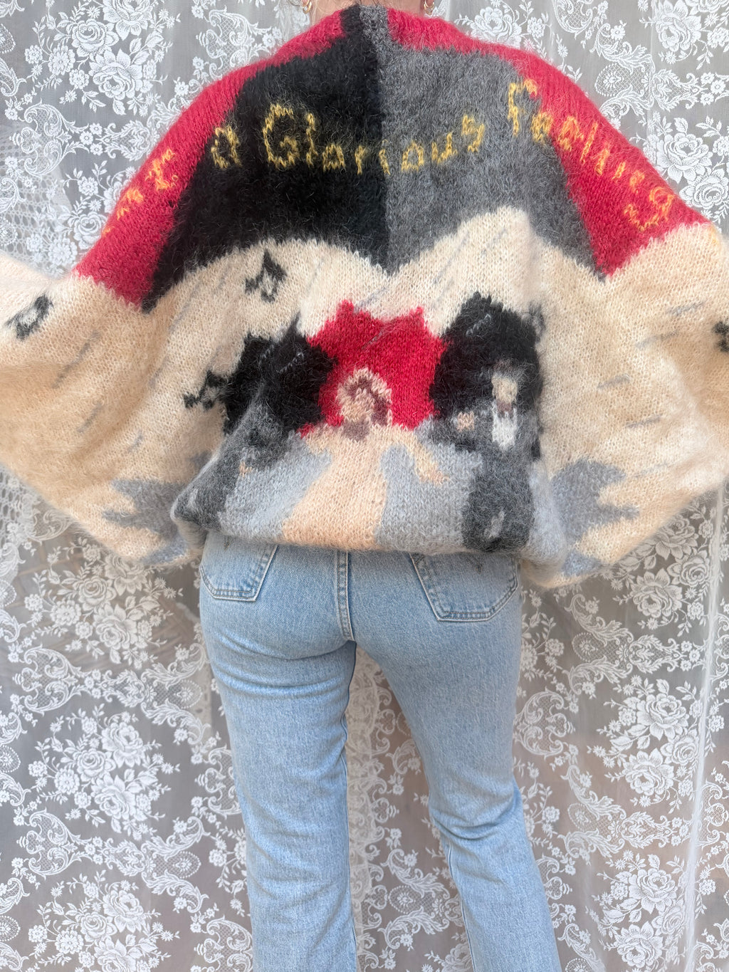 Vintage 1990s Hand-Knitted Mohair Singing in the Rain Jumper | Selina Knitwear