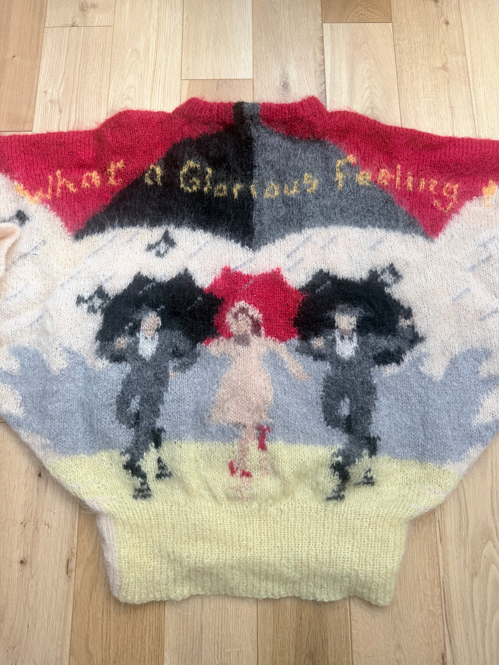 Vintage 1990s Hand-Knitted Mohair Singing in the Rain Jumper | Selina Knitwear