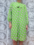Vintage 1960s Handmade Lime Green Psychedelic Polka Dot Mod Dress