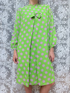 Vintage 1960s Handmade Lime Green Psychedelic Polka Dot Mod Dress