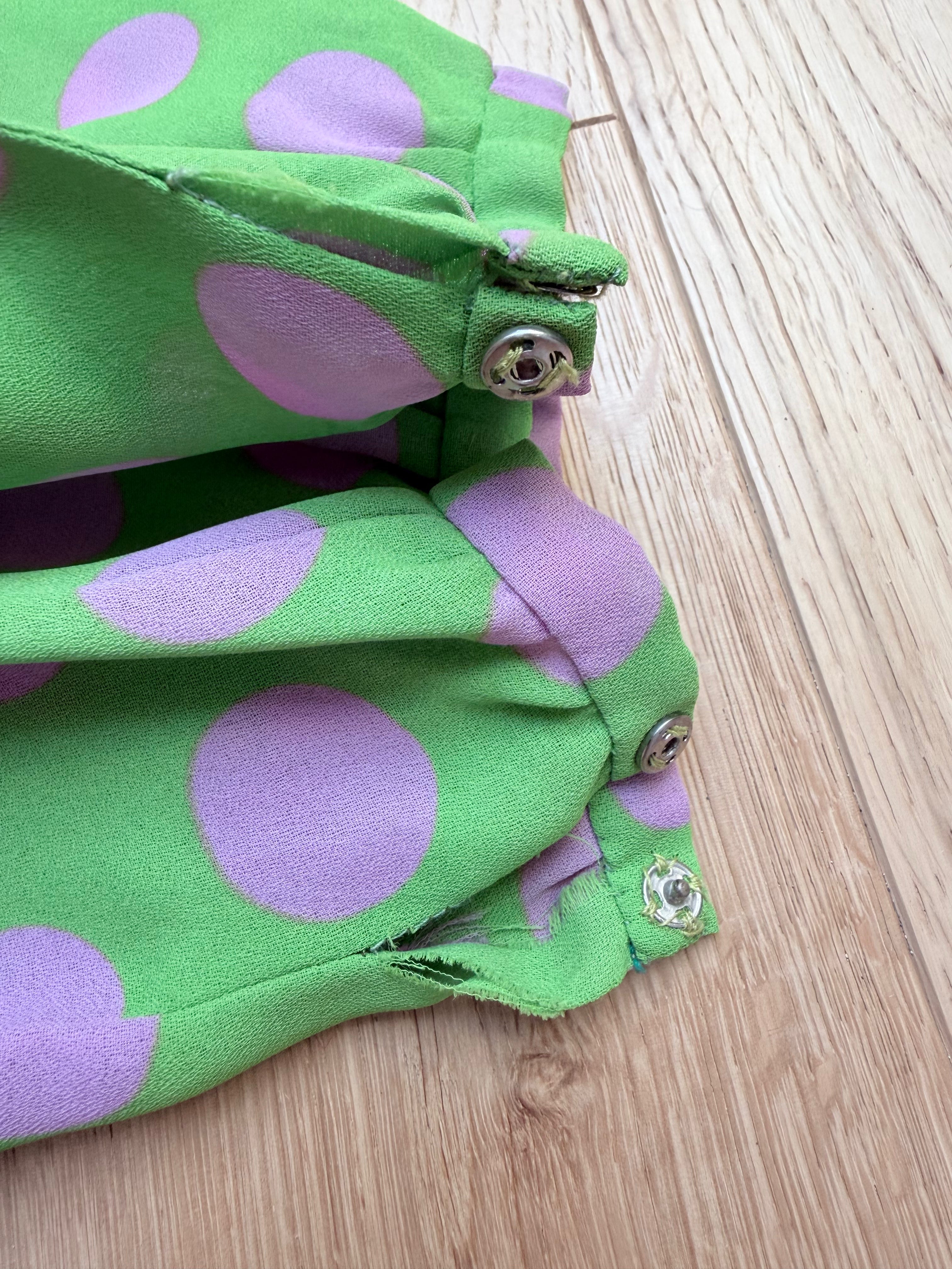 Vintage 1960s Handmade Lime Green Psychedelic Polka Dot Mod Dress