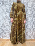 Vintage 1970s Moss Green High Neck Revival Handmade Maxi Dress