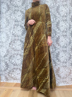Vintage 1970s Moss Green High Neck Revival Handmade Maxi Dress