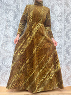 Vintage 1970s Moss Green High Neck Revival Handmade Maxi Dress