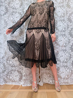 Antique 1920s–1930s Art Deco Black Lace Evening Flapper Dress