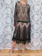 Antique 1920s–1930s Art Deco Black Lace Evening Flapper Dress