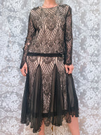Antique 1920s–1930s Art Deco Black Lace Evening Flapper Dress