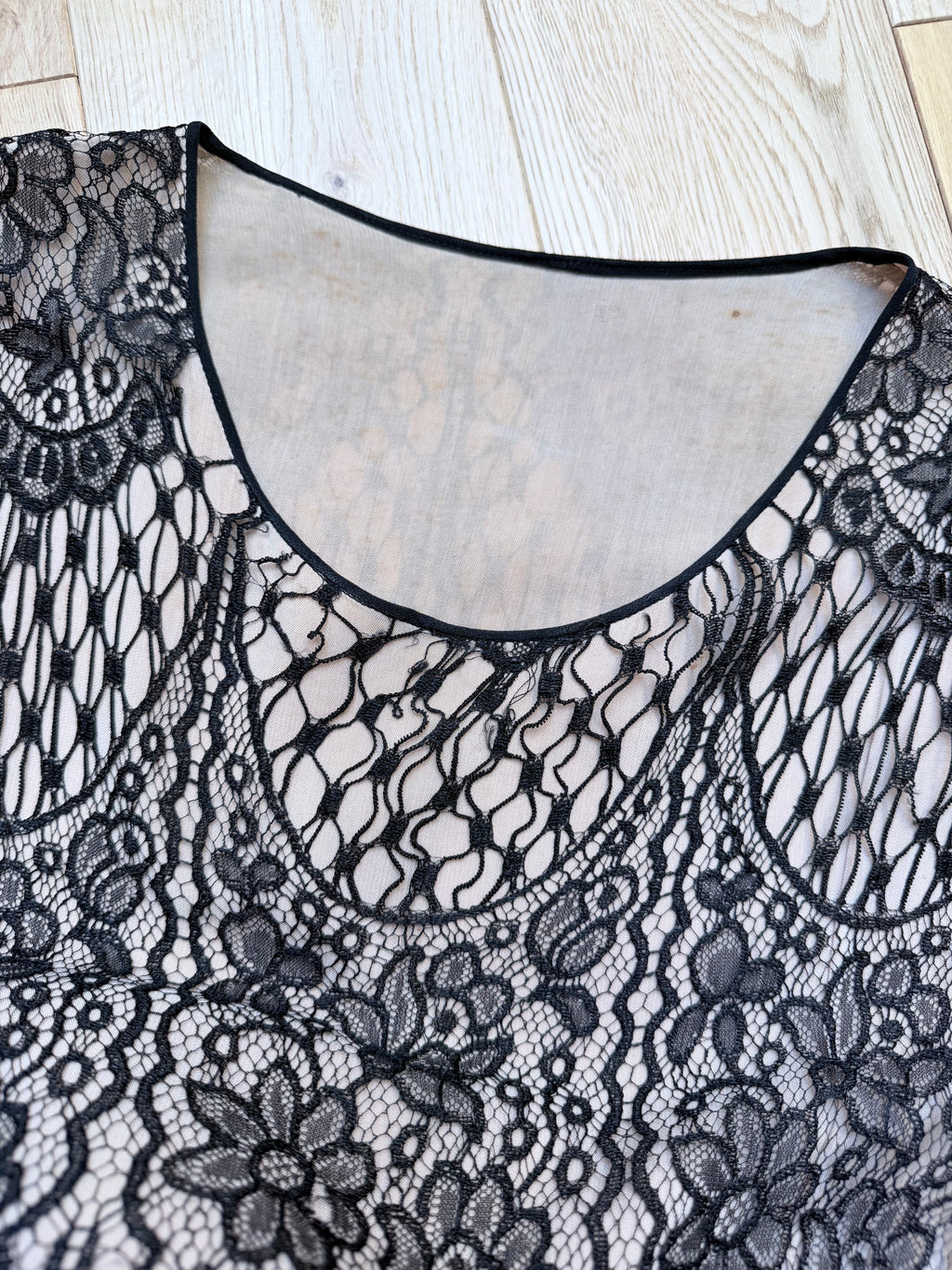 Antique 1920s–1930s Art Deco Black Lace Evening Flapper Dress