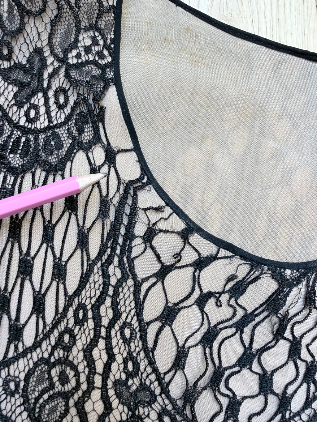 Antique 1920s–1930s Art Deco Black Lace Evening Flapper Dress