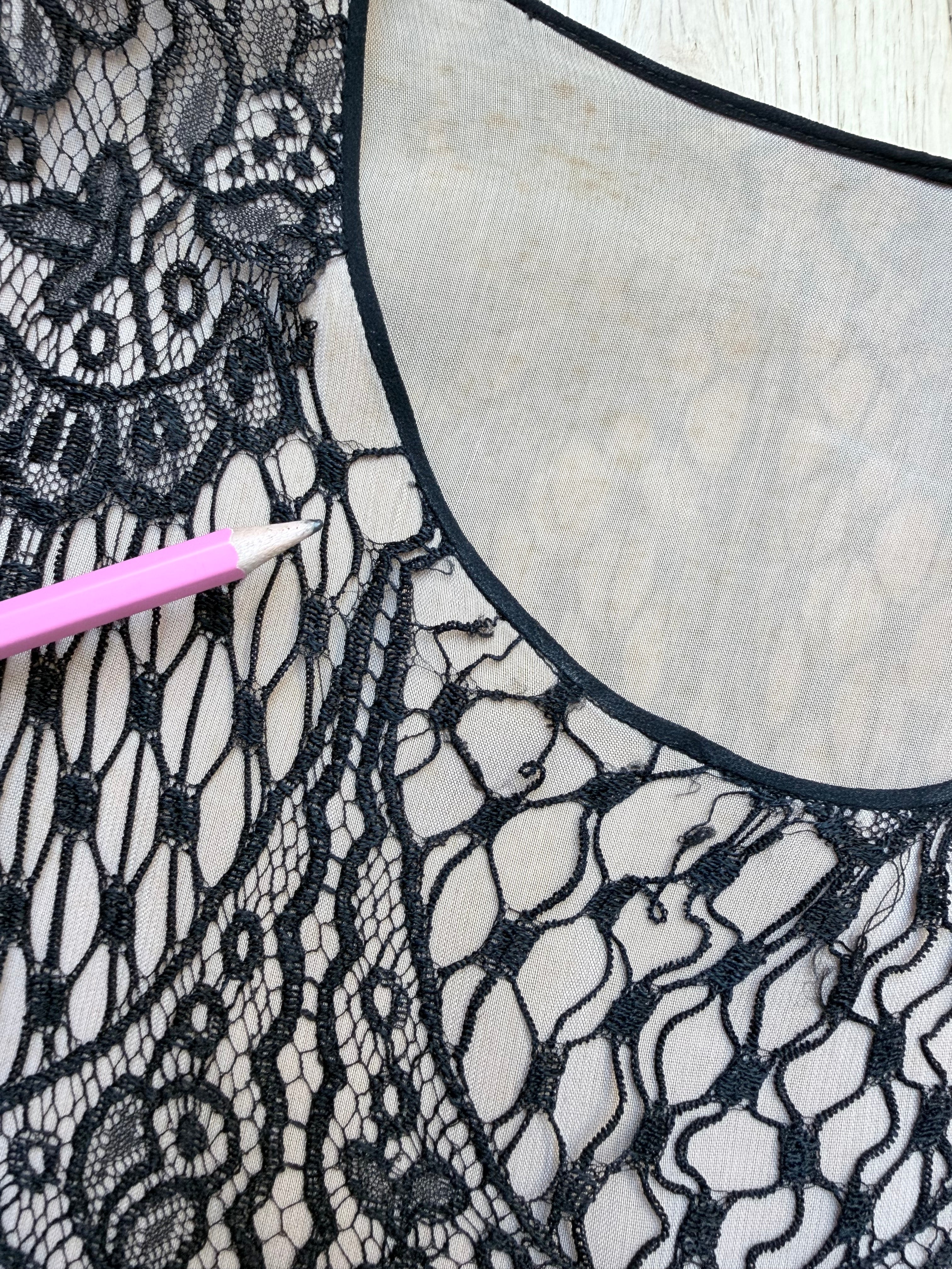 Antique 1920s–1930s Art Deco Black Lace Evening Flapper Dress
