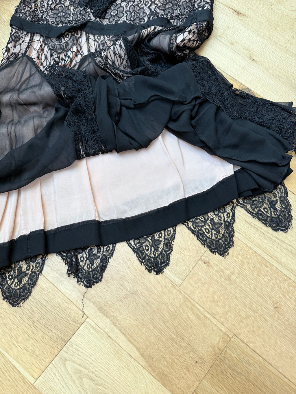 Antique 1920s–1930s Art Deco Black Lace Evening Flapper Dress
