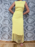 Vintage 1960s Polmarks Model Yellow Tassel Fringe Maxi Dress
