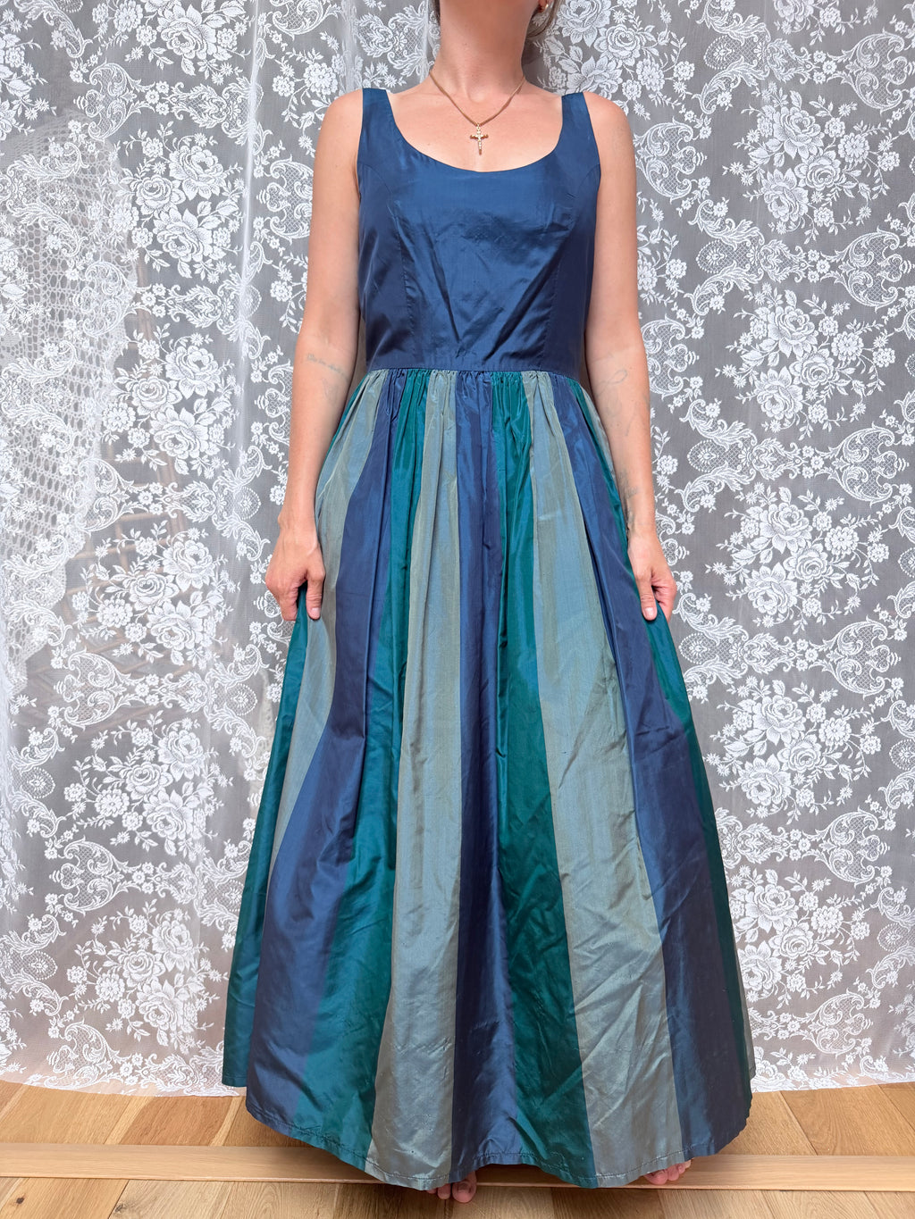 Vintage 1980s Monsoon Twilight Silk Maxi Dress