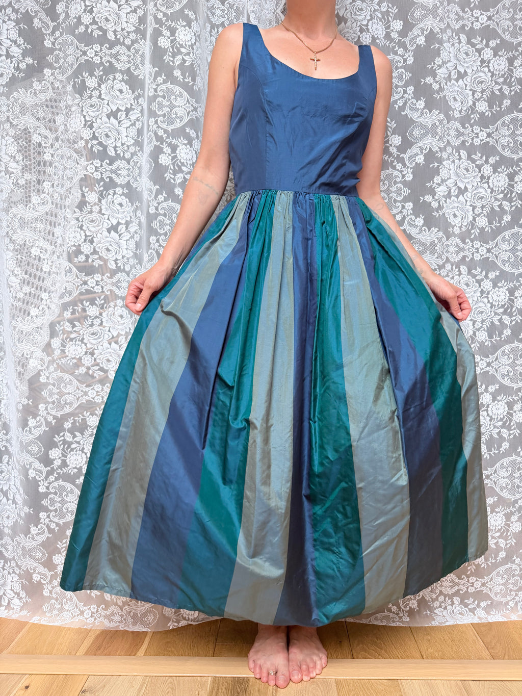 Vintage 1980s Monsoon Twilight Silk Maxi Dress
