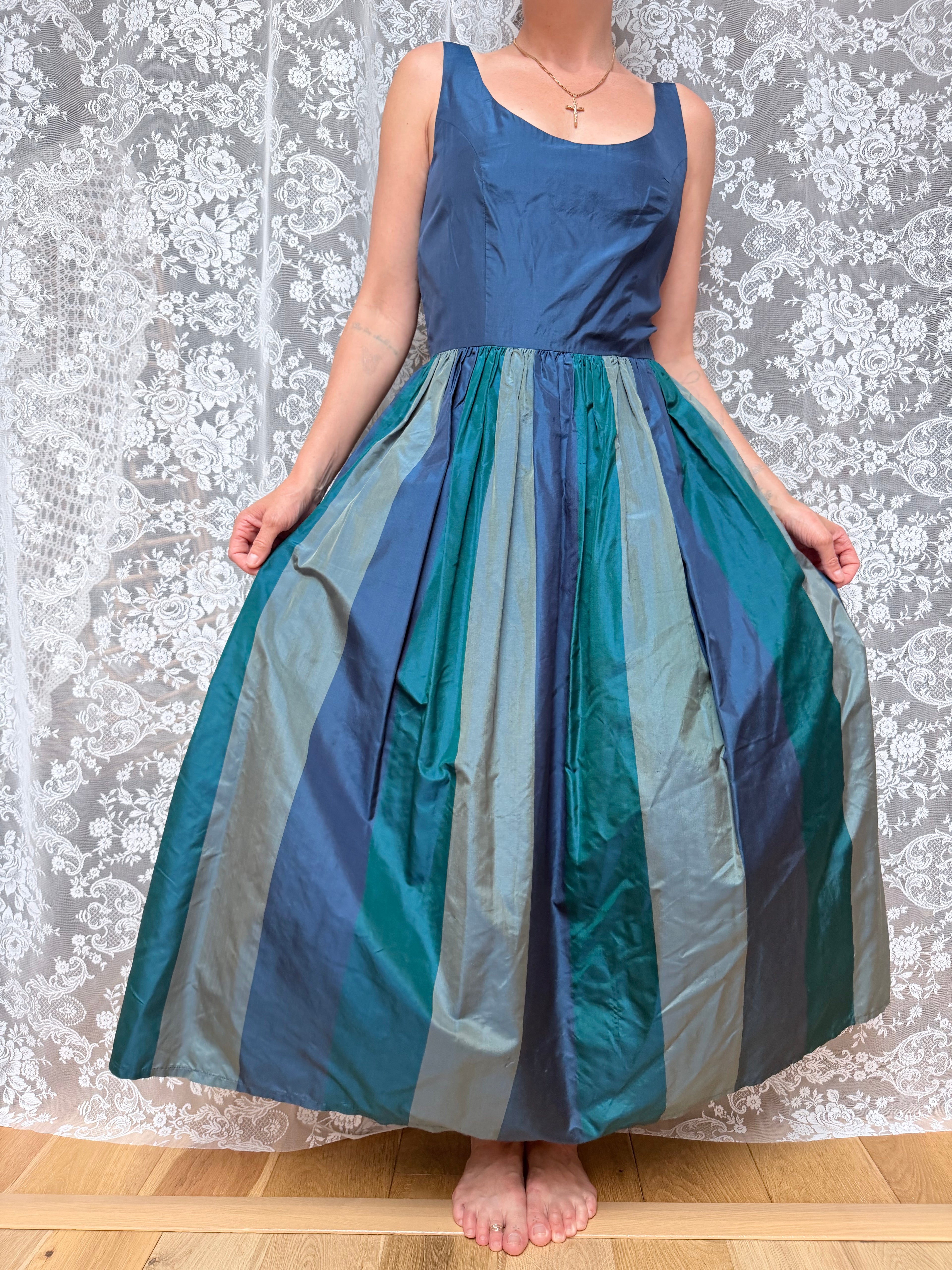 Vintage 1980s Monsoon Twilight Silk Maxi Dress