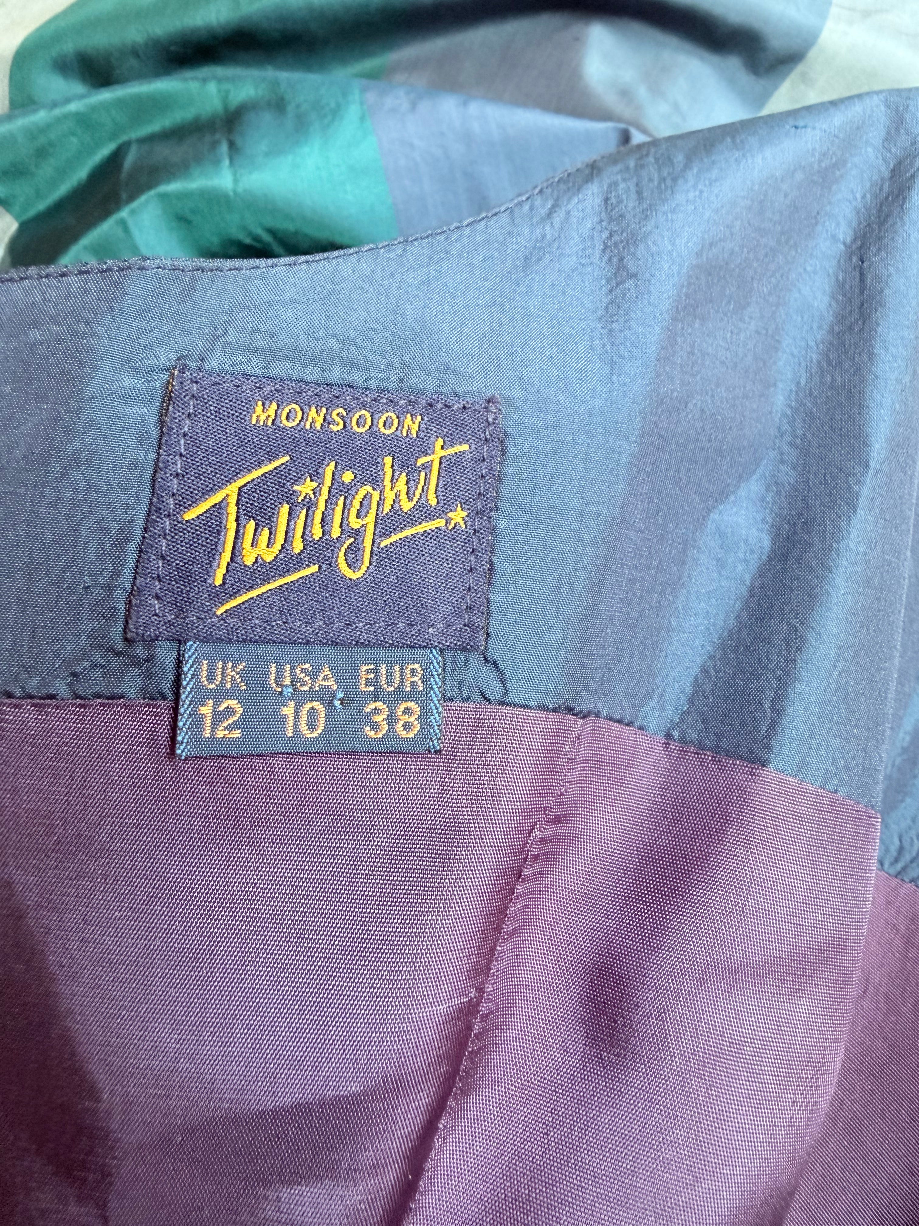 Vintage 1980s Monsoon Twilight Silk Maxi Dress